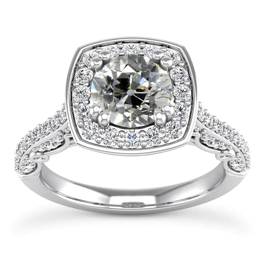 6 Carats Halo Ring With Accents Round Old Miner Real Diamonds Milgrain