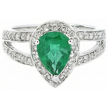 6 Carats Pear Green Emerald With Natural Earth Mined Diamond Wedding Ring White Gold 14K