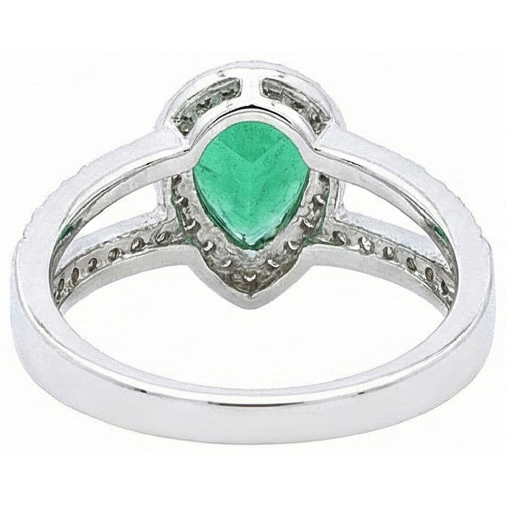 6 Carats Pear Green Emerald With Natural Earth Mined Diamond Wedding Ring White Gold 14K