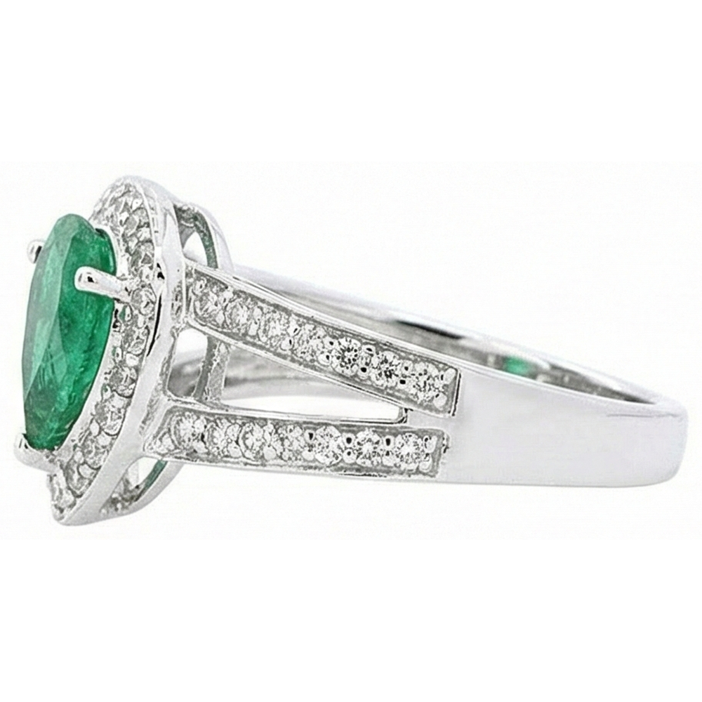 6 Carats Pear Green Emerald With Natural Earth Mined Diamond Wedding Ring White Gold 14K
