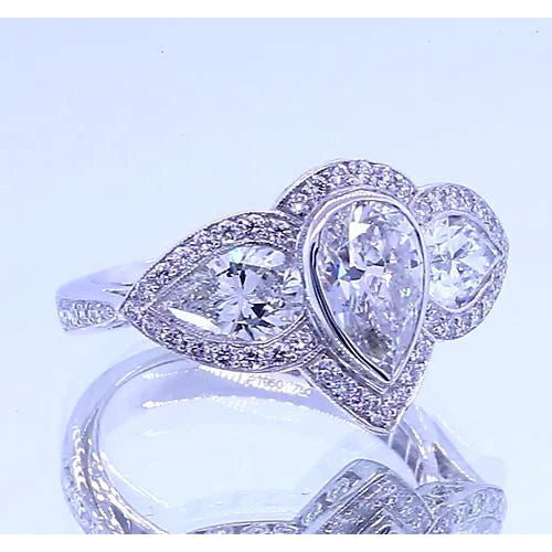 6 Carats Pear Real Diamond Anniversary Ring Vintage Style White Gold 14K