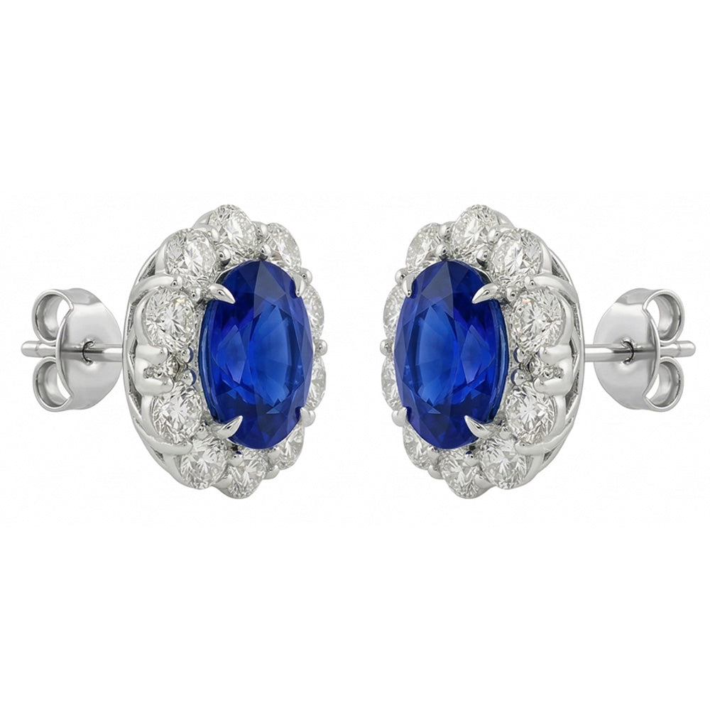 6 Carats Prong Set Ceylon Sapphire Stud Earrings White Gold 14K