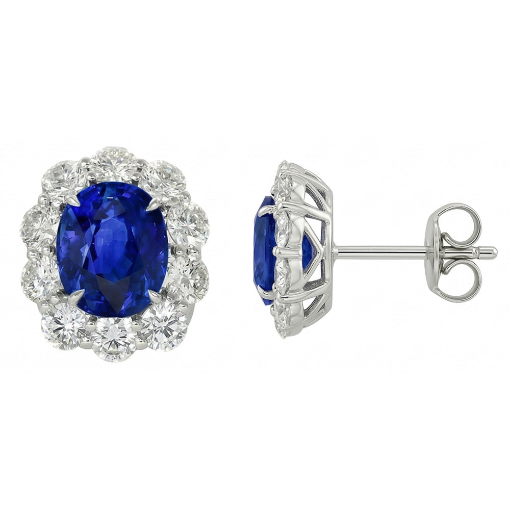 6 Carats Prong Set Ceylon Sapphire Stud Earrings White Gold 14K