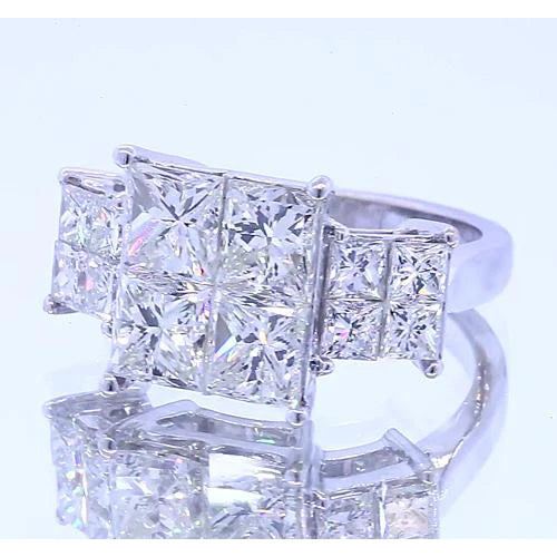 6 Carats Real Diamond Engagement Ring Princess Cut White Gold 14K