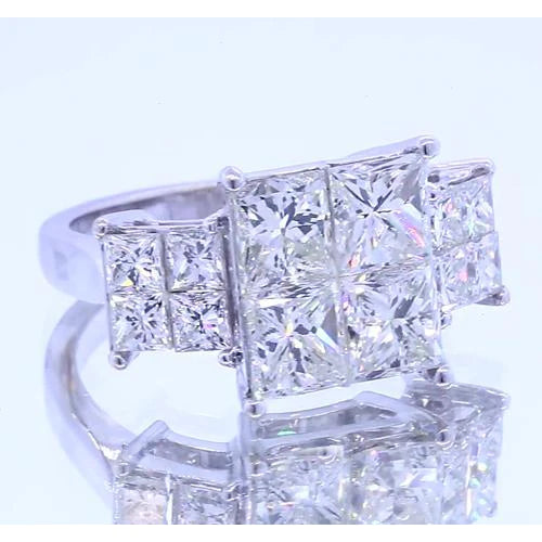 6 Carats Real Diamond Engagement Ring Princess Cut White Gold 14K