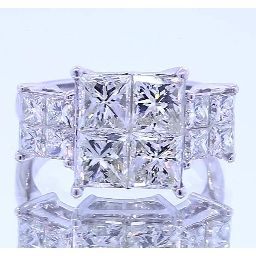 6 Carats Real Diamond Engagement Ring Princess Cut White Gold 14K