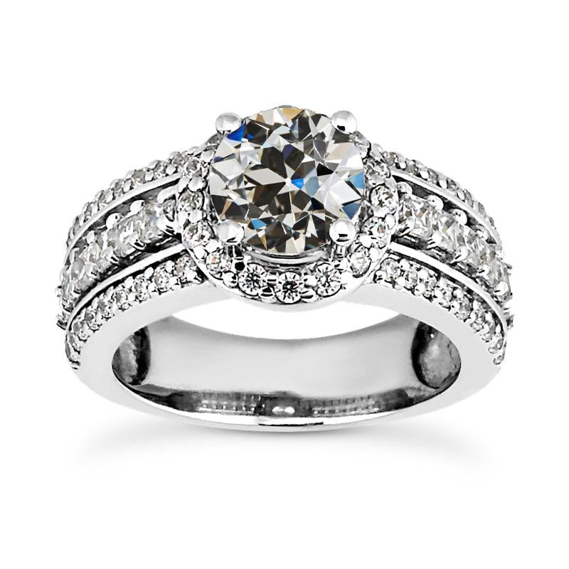 6 Carats Natural Earth Mined Diamond Old Miner Halo Ring Triple Row Accents Gold Jewellery