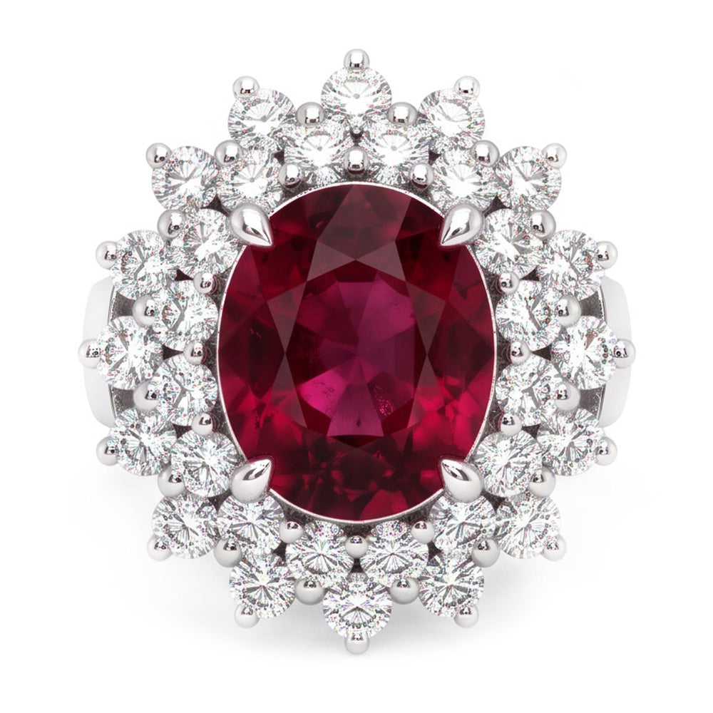 6 Carats Red Oval Cut Tourmaline And Natural Earth Mined Diamond Anniversary Ring