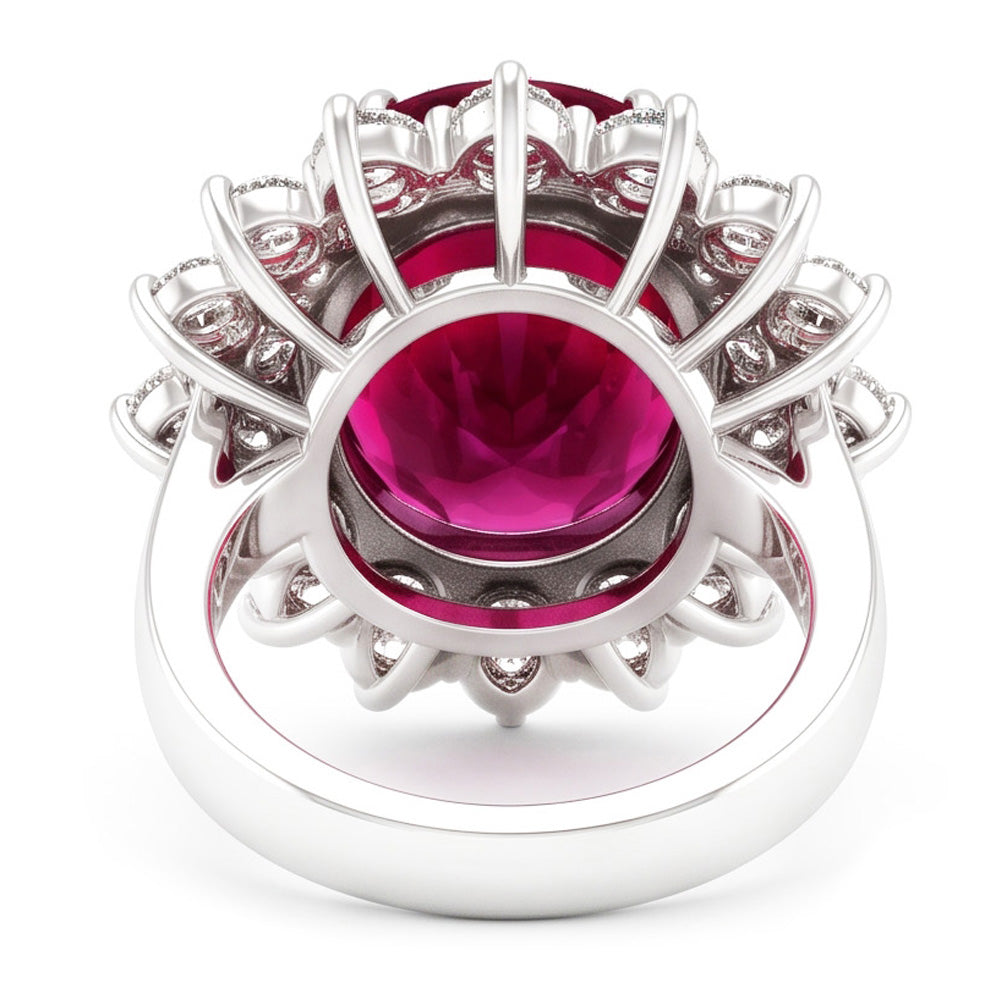 6 Carats Red Oval Cut Tourmaline And Natural Earth Mined Diamond Anniversary Ring