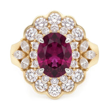 6 Carats Red Oval Cut Tourmaline And Natural Earth Mined Diamond Wedding Ring