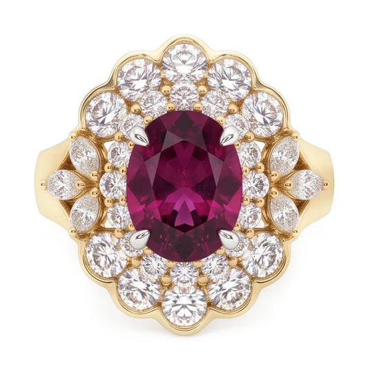 6 Carats Red Oval Cut Tourmaline And Natural Earth Mined Diamond Wedding Ring