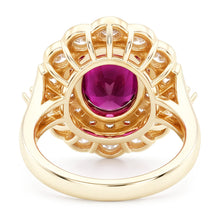 6 Carats Red Oval Cut Tourmaline And Natural Earth Mined Diamond Wedding Ring