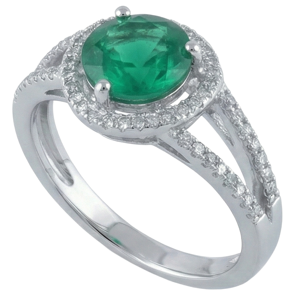 6 Carats Round Shape Green Emerald With Natural Earth Mined DIAMOND ( NOT LAB GROWN ) Ring Gold