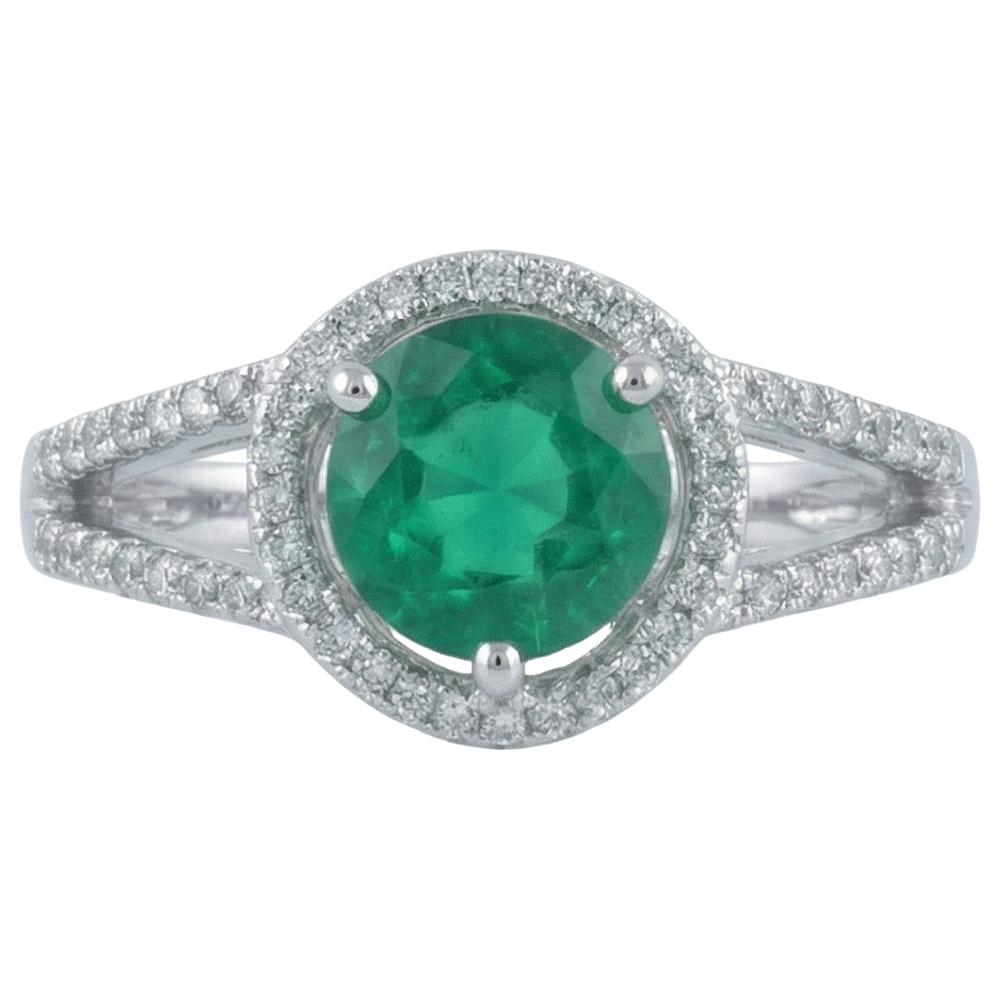6 Carats Round Shape Green Emerald With Natural Earth Mined DIAMOND ( NOT LAB GROWN ) Ring Gold