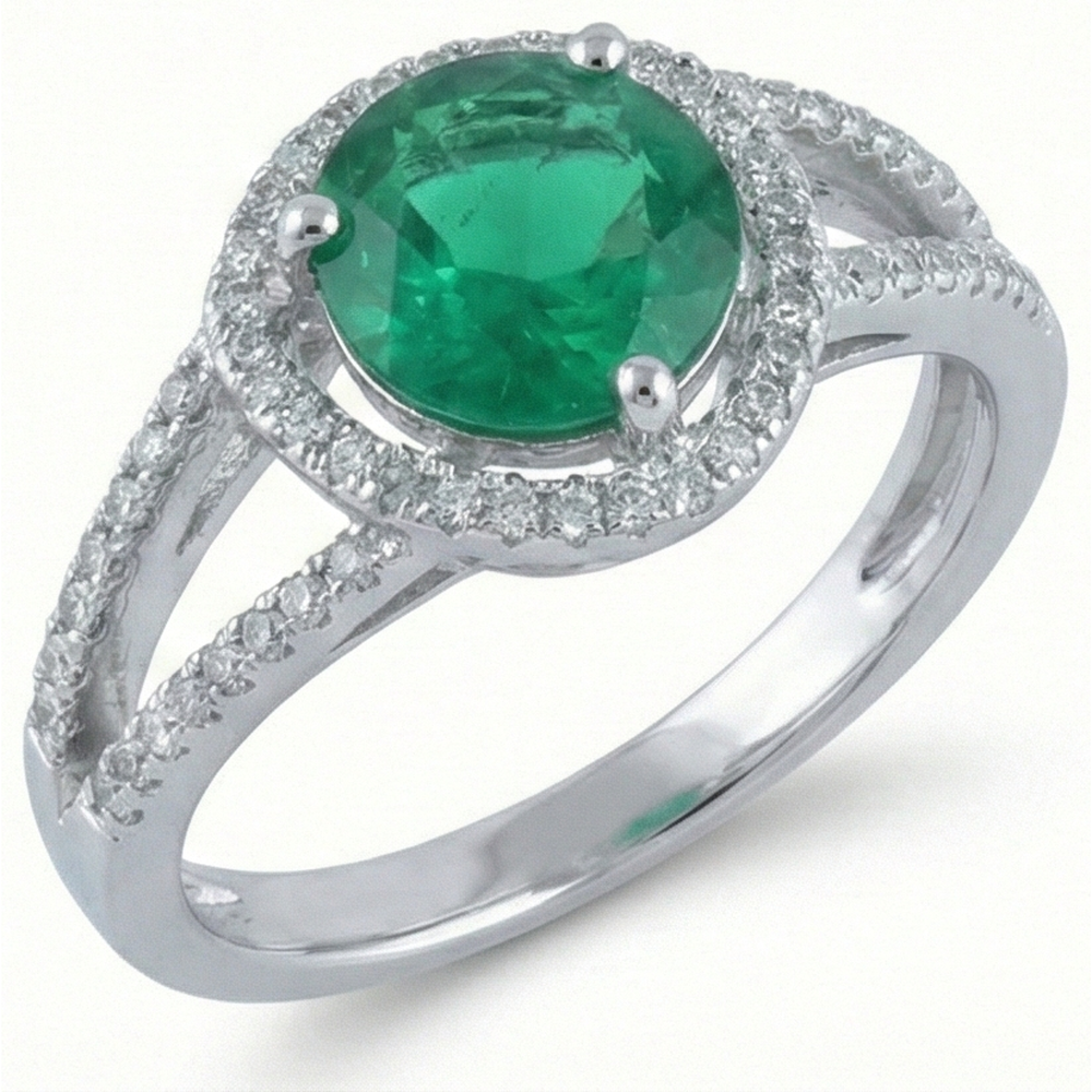 6 Carats Round Shape Green Emerald With Natural Earth Mined DIAMOND ( NOT LAB GROWN ) Ring Gold