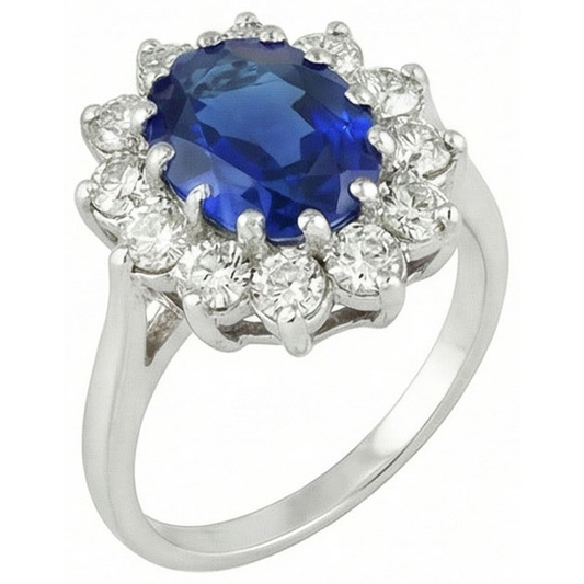 6 Carats Sri Lanka Blue Sapphire Natural Earth Mined DIAMOND ( NOT LAB GROWN )s Ring 14K White Gold
