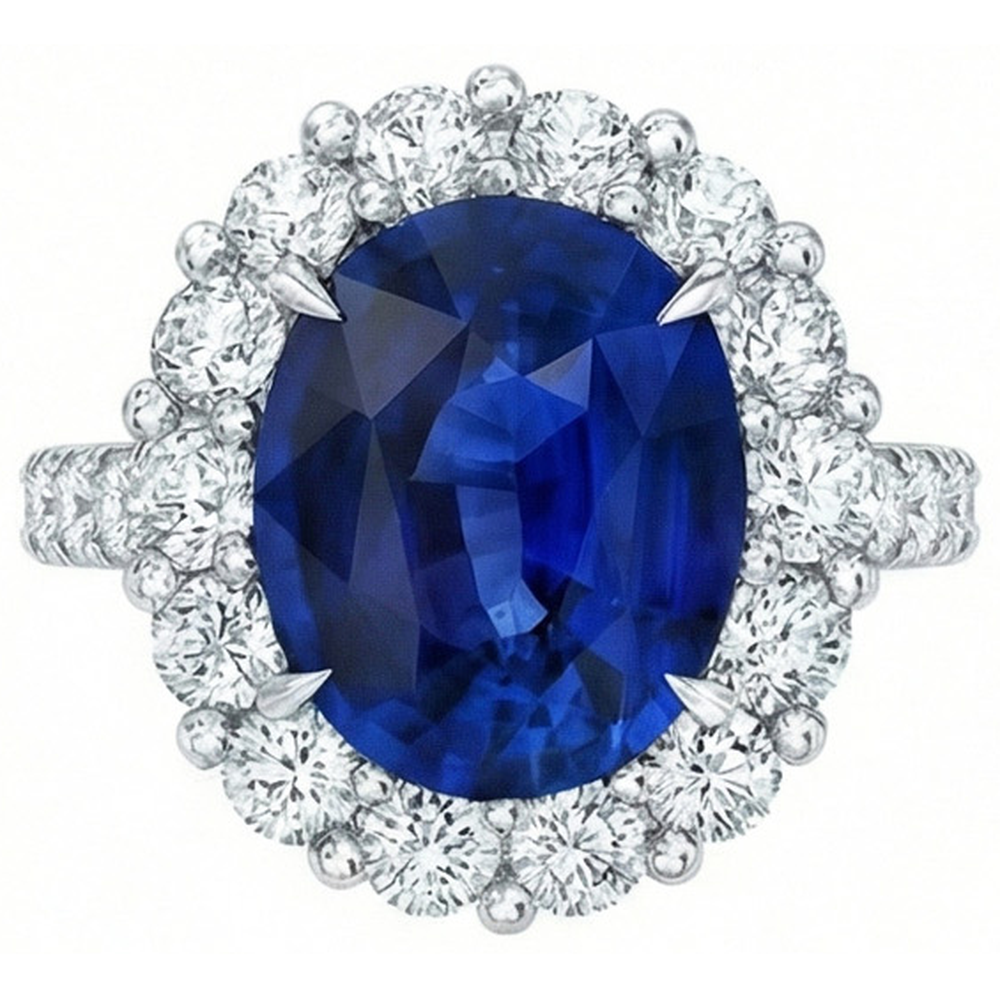 6 Carats Sri Lanka Sapphire Natural Earth Mined Diamond Gemstone Ring White Gold 14K