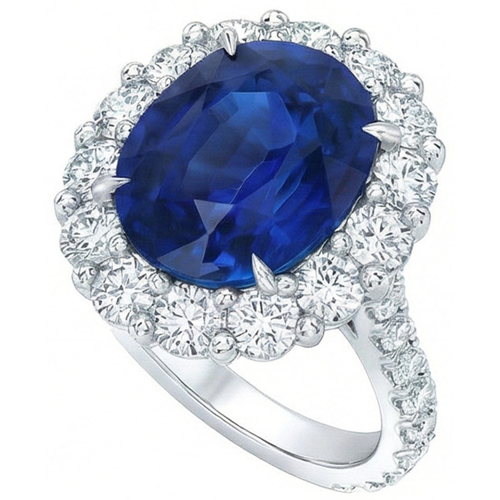 6 Carats Sri Lanka Sapphire Natural Earth Mined Diamond Gemstone Ring White Gold 14K