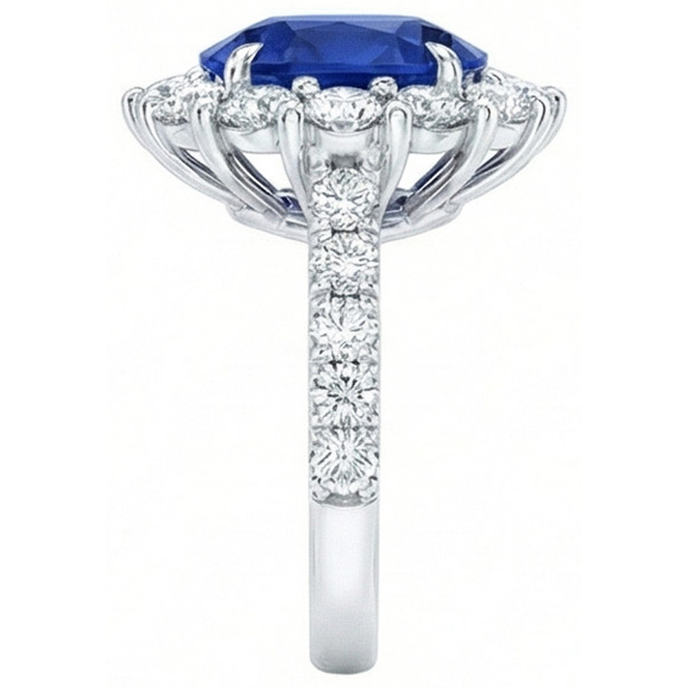 6 Carats Sri Lanka Sapphire Natural Earth Mined Diamond Gemstone Ring White Gold 14K