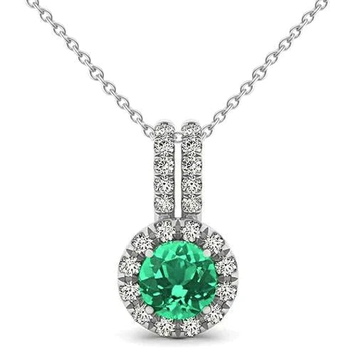 6 Ct Colombian Green Emerald and Diamond Gemstone Pendant White Gold 14K