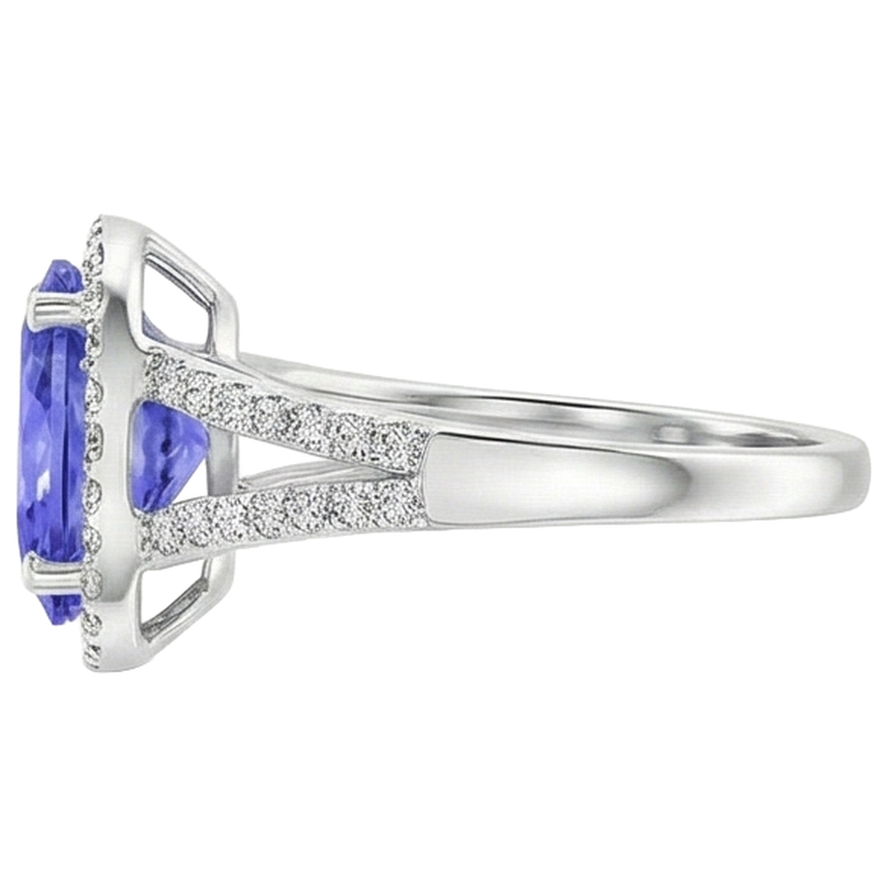6 Ct Halo Tanzanite With Natural Earth Mined Diamonds Ring White Gold 14K