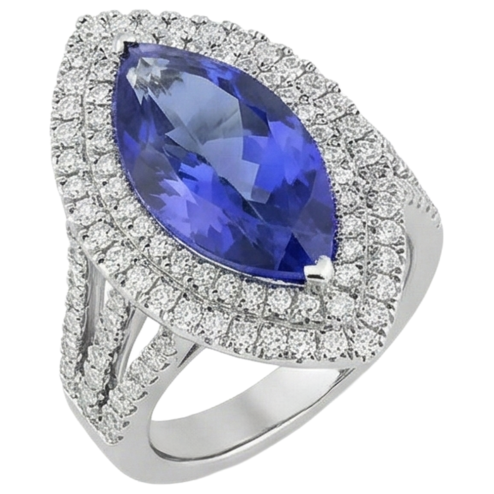 6 Ct Natural Earth Mined Diamond With Marquise Cut Tanzanite Stone Ring White Gold 14K