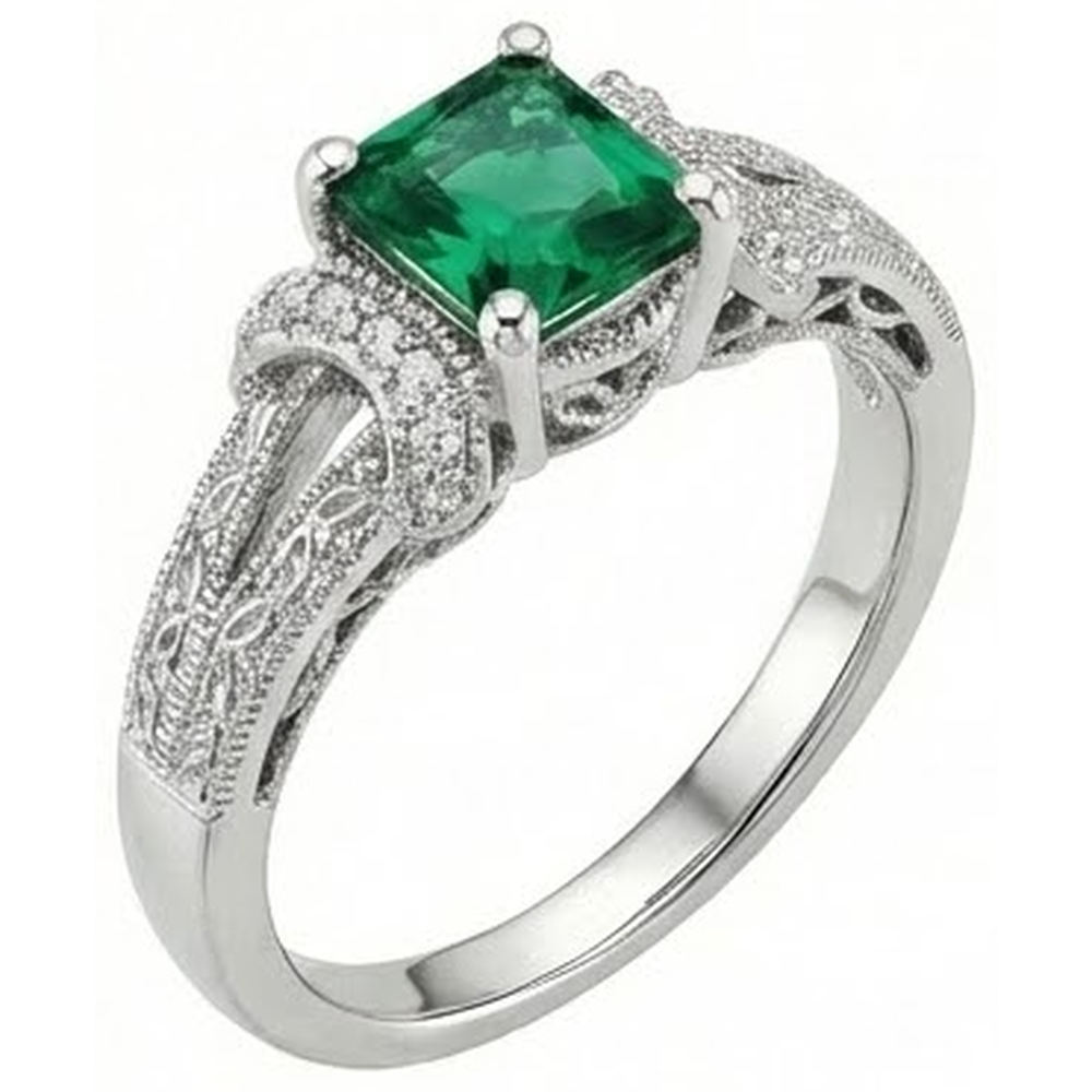 6 Ct Princess Cut Green Emerald Natural Earth Mined Diamond Ring White Gold Fine Jewellery