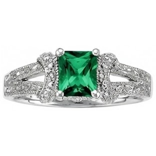 6 Ct Princess Cut Green Emerald Natural Earth Mined Diamond Ring White Gold Fine Jewellery