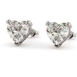 6 Ct Prong Set Heart Cut Real Diamonds Studs Earrings White Gold