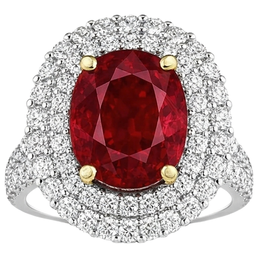 6 Ct Red Ruby With Natural Earth Mined Diamonds Ring Prong Set Gold 14K