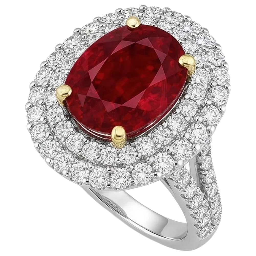 6 Ct Red Ruby With Natural Earth Mined Diamonds Ring Prong Set Gold 14K