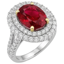 6 Ct Red Ruby With Natural Earth Mined Diamonds Ring Prong Set Gold 14K