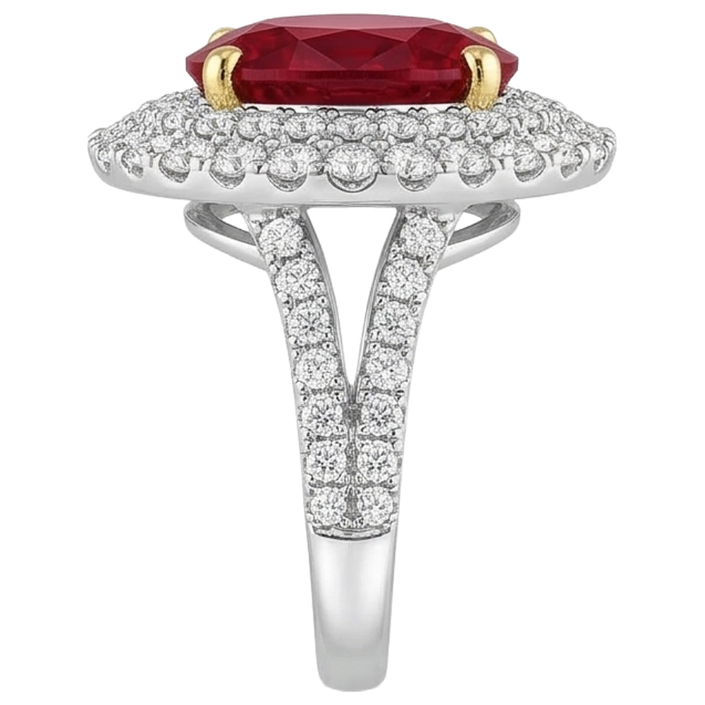 6 Ct Red Ruby With Natural Earth Mined Diamonds Ring Prong Set Gold 14K
