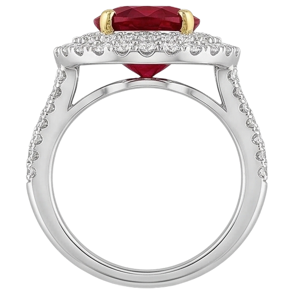 6 Ct Red Ruby With Natural Earth Mined Diamonds Ring Prong Set Gold 14K