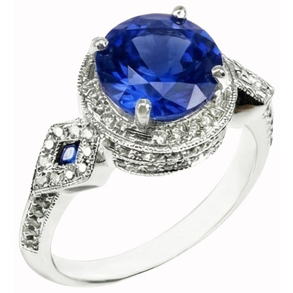 6 Ct Round Genuine Sri Lanka Sapphire And Natural Earth Mined DIAMOND ( NOT LAB GROWN )s White Gold 14K