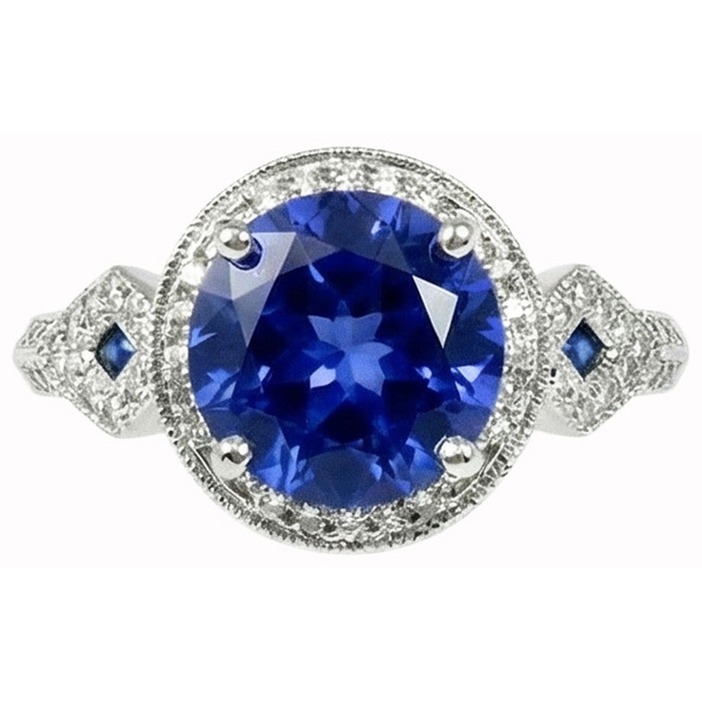 6 Ct Round Genuine Sri Lanka Sapphire And Natural Earth Mined DIAMOND ( NOT LAB GROWN )s White Gold 14K