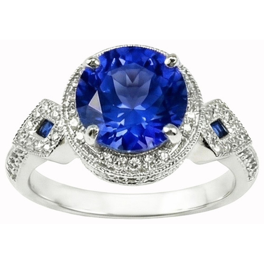 6 Ct Round Genuine Sri Lanka Sapphire And Natural Earth Mined DIAMOND ( NOT LAB GROWN )s White Gold 14K