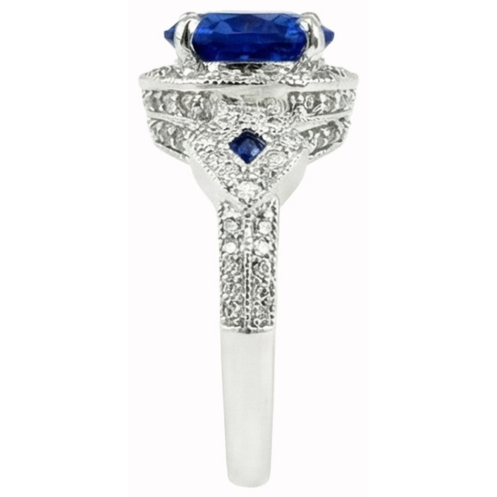 6 Ct Round Genuine Sri Lanka Sapphire And Natural Earth Mined DIAMOND ( NOT LAB GROWN )s White Gold 14K