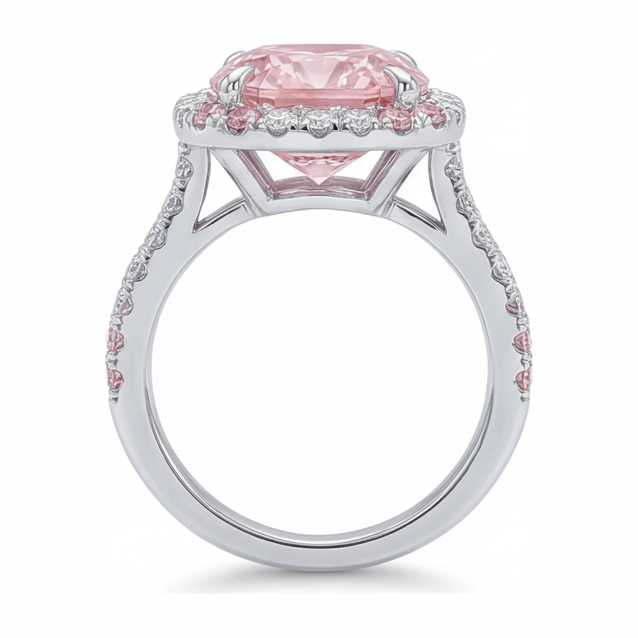 Women's Pink Diamond Ring 6 Carat Lab Grown Cushion Double Halo 14K White Gold