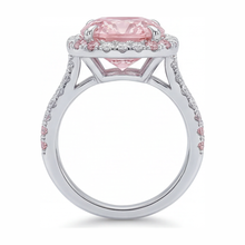 Women's Pink Diamond Ring 6 Carat Lab Grown Cushion Double Halo 14K White Gold
