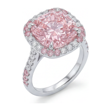 Women's Pink Diamond Ring 6 Carat Lab Grown Cushion Double Halo 14K White Gold