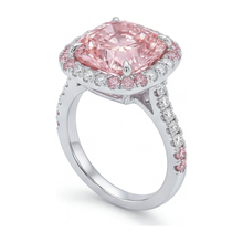 Women's Pink Diamond Ring 6 Carat Lab Grown Cushion Double Halo 14K White Gold