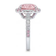 Women's Pink Diamond Ring 6 Carat Lab Grown Cushion Double Halo 14K White Gold