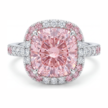 Women's Pink Diamond Ring 6 Carat Lab Grown Cushion Double Halo 14K White Gold