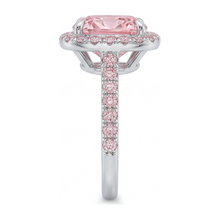 Lab Grown Pink Diamond Engagement Ring 6 Carat Cushion Halo Pave 14K White Gold