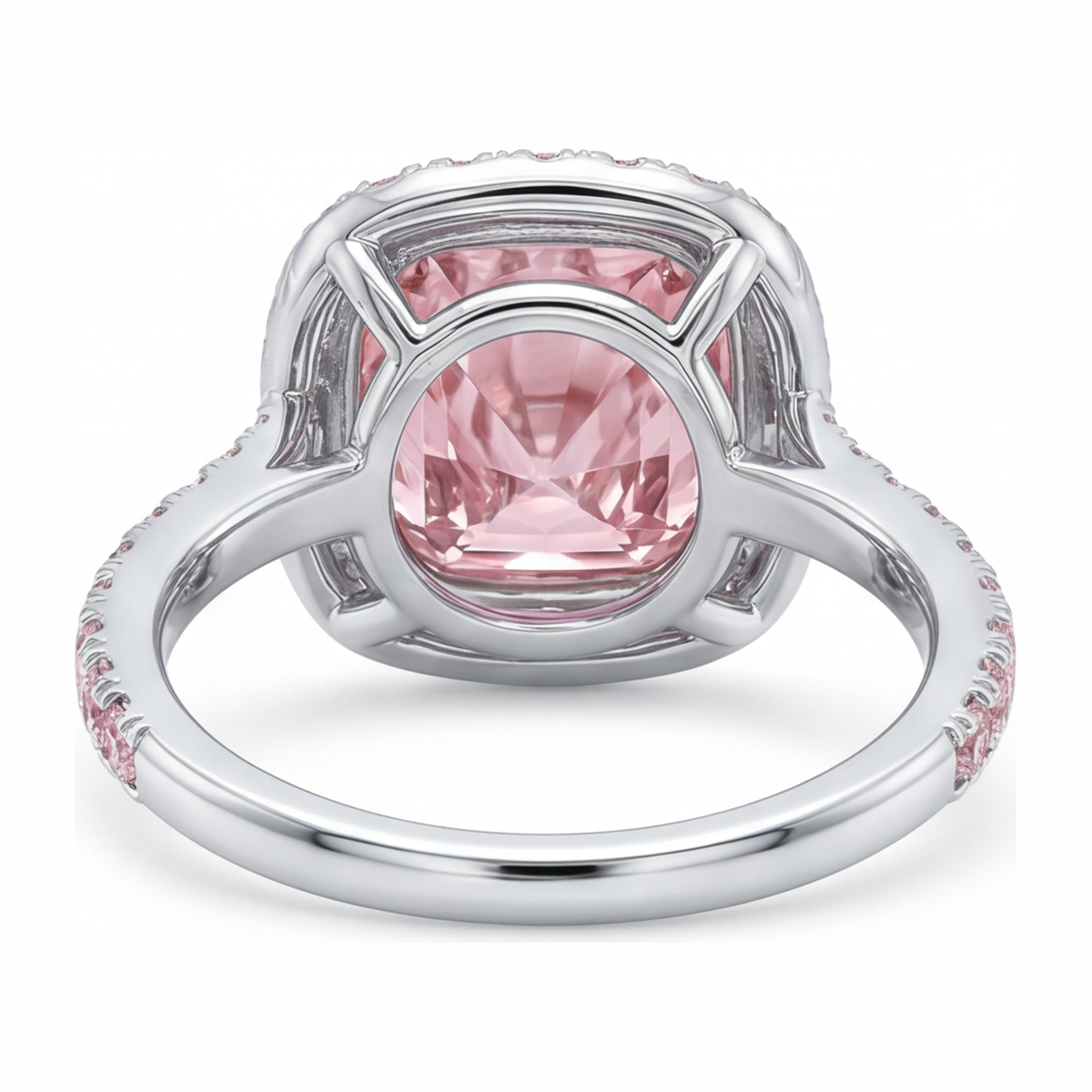 Lab Grown Pink Diamond Engagement Ring 6 Carat Cushion Halo Pave 14K White Gold