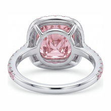 Lab Grown Pink Diamond Engagement Ring 6 Carat Cushion Halo Pave 14K White Gold