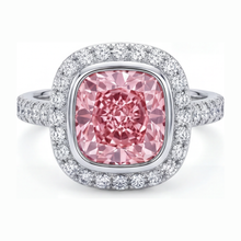 Pink Diamond Ring 6 Carat Lab Grown Cushion Halo Pave 14K White Gold