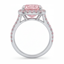 Lab Grown Pink Diamond Engagement Ring 6 Carat Cushion Halo Pave 14K White Gold