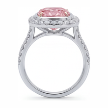 Pink Diamond Ring 6 Carat Lab Grown Cushion Halo Pave 14K White Gold